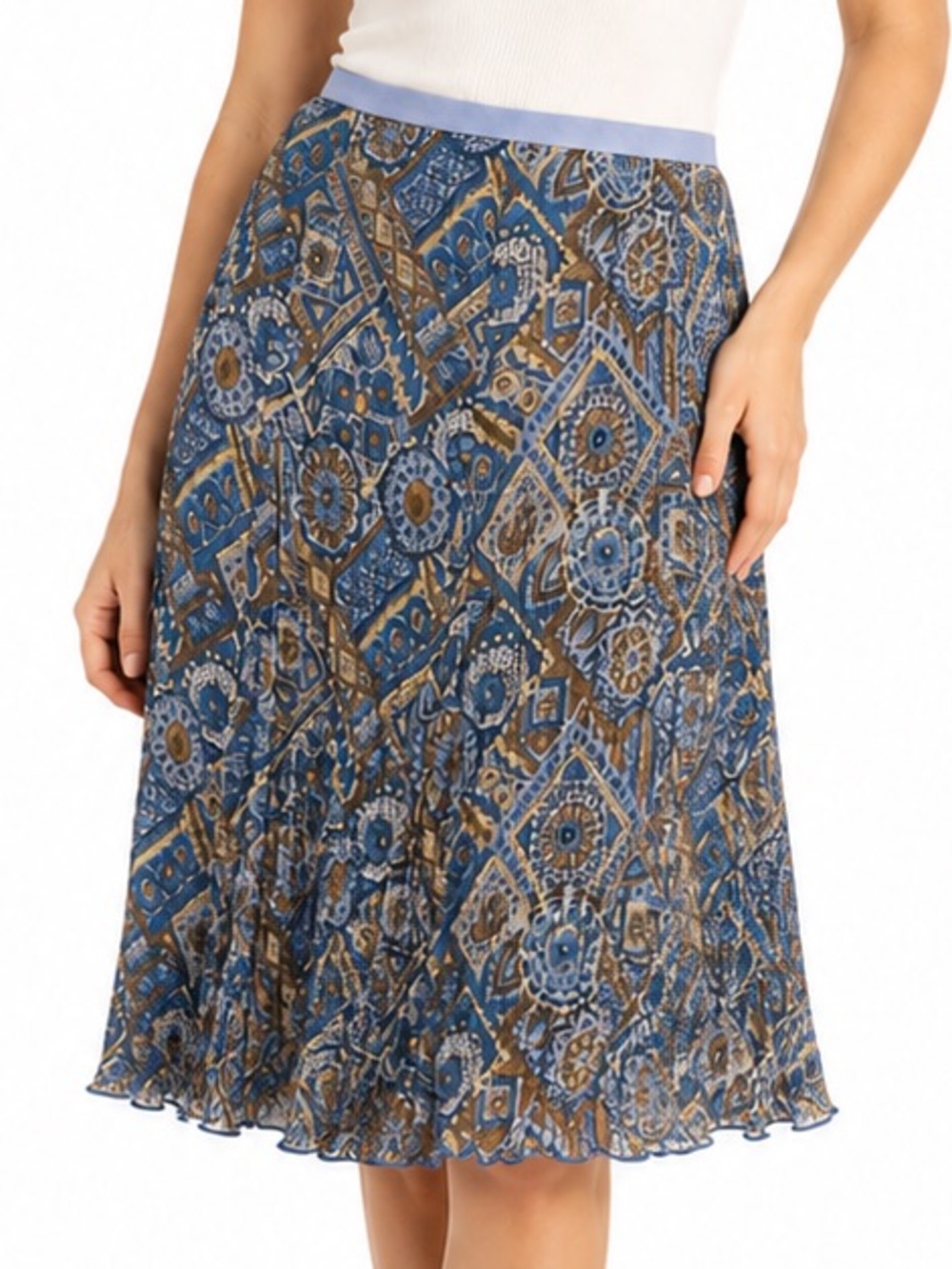 Y2K Talbots Blue Tan Sequin Embellished Pleated Skirt Women’s Size 12 Petites